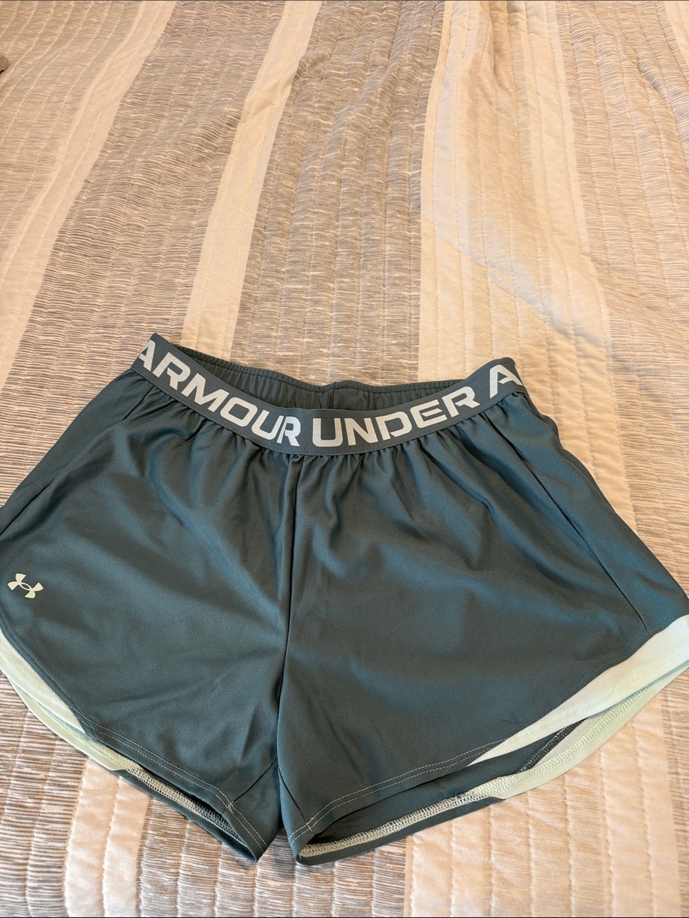 Under Armour Women's Teal Green Athletic Shorts with Branded Waistband